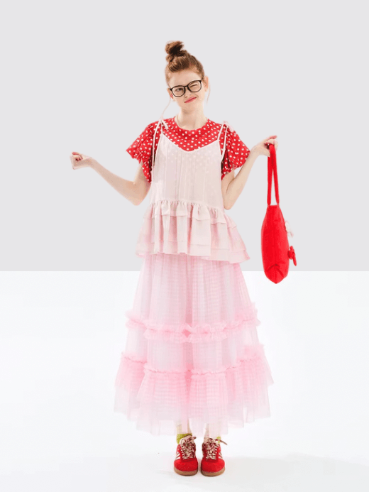 Suspender Top pink   Women’s  original bow-tie spaghetti straps squareneck pleated folds short niche commuting Korean sweet preppy harajuku camis tops tank top Vests for woman Japanese spring summer womens pleats fashion wine-red color camisole style #244701