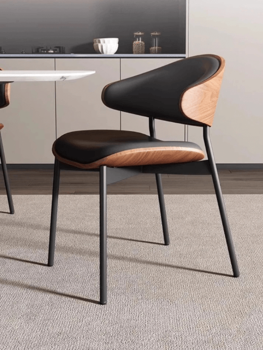 Minimalist Leather Chair   Living rooms soft modern cafe nordic Chaises salle luxury wooden dining room chairs home furniture in brown wood with black,-  accent fabric color Norway Scandinavia Scandinavian Norwegian style fashion