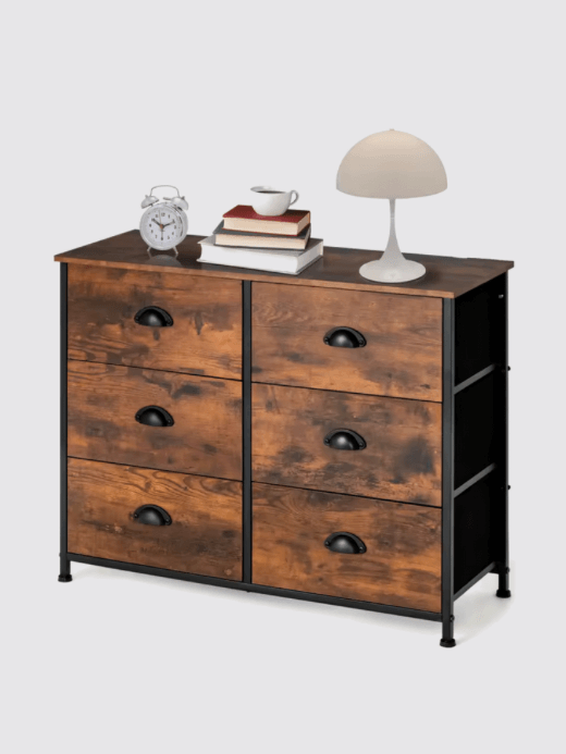 3-Tier Dresser with 6 Drawers, 3 Tier layers storage organizer with foldable fabric drawers in brown with black accent Foyer Entranceway Hallway Entryway Corridor Bedroom Study-, Dining-, Laundry-, Kitchen Pantry-, room home decor furniture