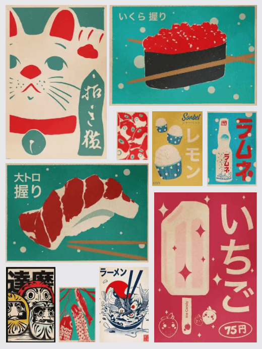 Japanese Vintage Canvas Print  Arts Food Cultural Lucky Cat Poster Canvas Prints Daruma Retro Daruma Dolls Wall Art Decor Home Room Shop Decor Posters in multi retro color
