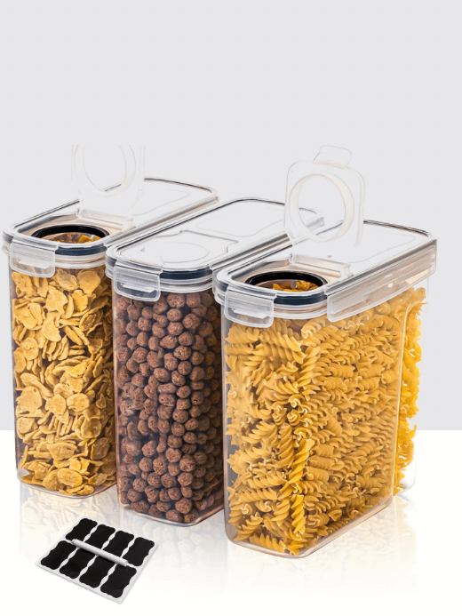 Food Storage Container 3-Piece   Airtight Cereal Set  BPA free, dishwasher safe, with pen and labeled, 2.5L/84.5 Floz capacity Kitchen pantry clear food storage containers sets