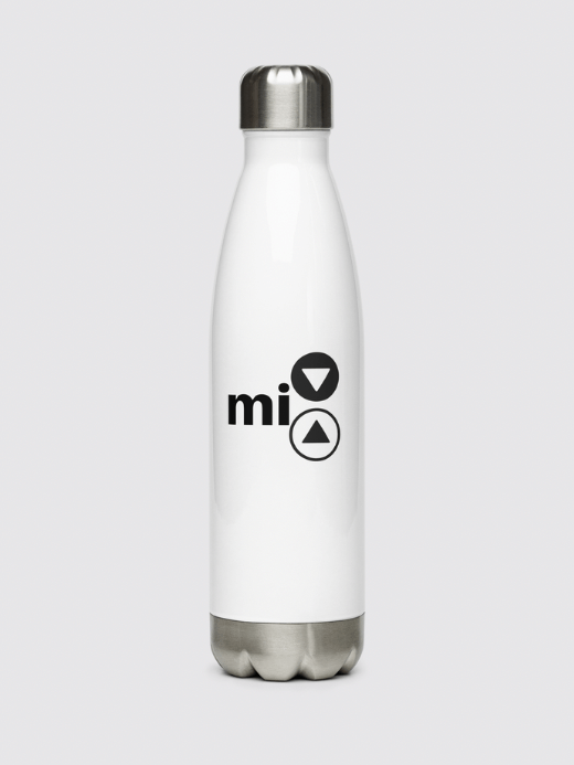 Stainless Steel Water Bottle mi   mi logo Pattern stainless steel miteigi festival gig gear by miteigi festival gear flasks bottles in white with black miteigi mi logo with Straw Lid