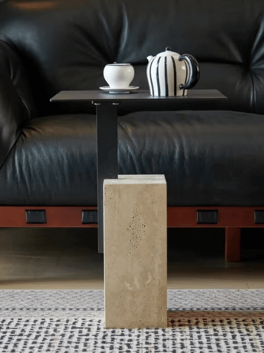 Coffee Table Modern light luxury coffee sofa black metal top travertine marble side tables for living room furniture