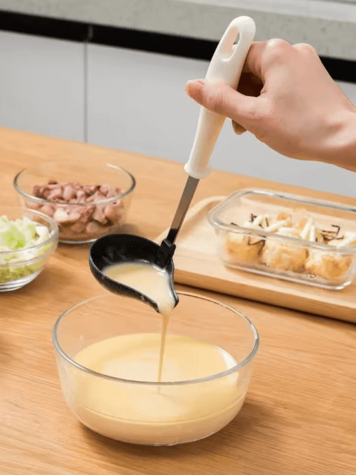 Anti-scald Tip Spoon  Japanese serving soup spoons Home cooking Takoyaki Meatballs crooked mouth long handle scoop Kitchen cooking service preparation serveware tools