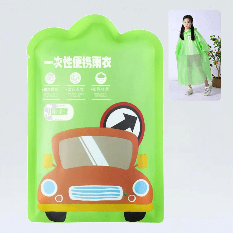 Travel Vacuum Compression Kids Raincoat Travel waterproof rain coats Durable convenient one-piece Raincoats outerwear for boys girls Children's Outdoor school rainy weather outwear rainmacks Kids ponchos in Green