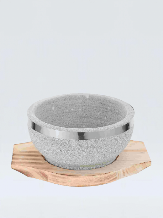 Hot Pot Stone Bowl with Base  Dinner serveware for soup hand-pulled noodle Korean food bowls handcrafted wooden serving serve ware