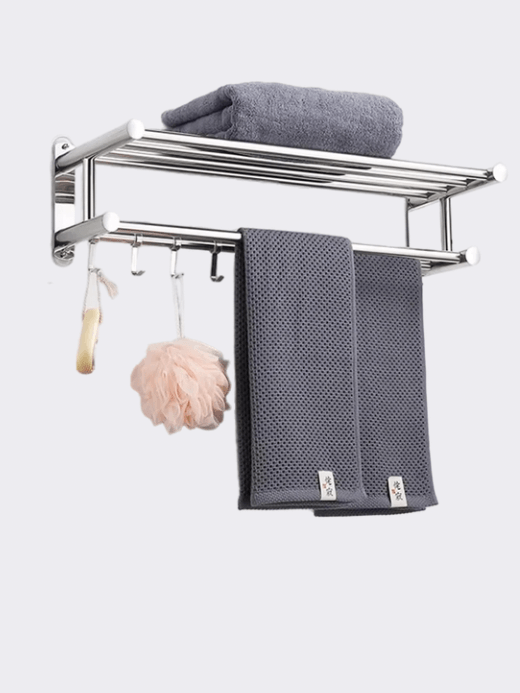 Bathroom Stainless Steel Polished Towel Shelf Toilet Paper Holder Soap Holder Towel Racks Toothbrush Robe Hook Bath Accessories in silver color 40cm 50cm