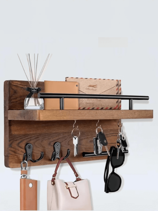 Wooden Entryway Organizer  Wall key holder with 5 Hooks mail storage with shelf Home decor for Hallway Foyer organizers in brown