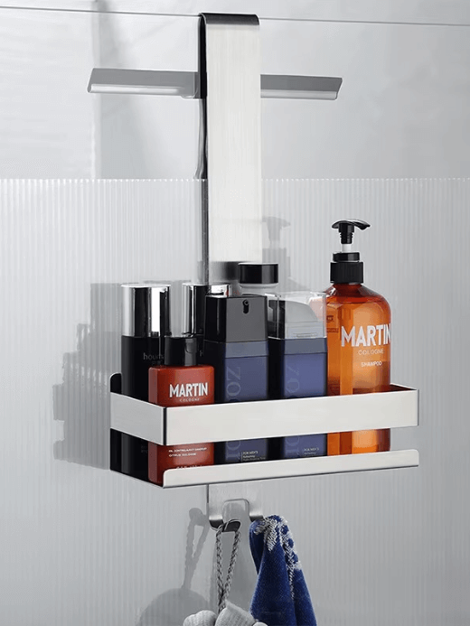 Stainless Steel Over Door Rack   Glass Door Shelf Back Shower Towel Rack S-Shape Bathroom Bathrobe Hanger Holder Hooks shelves toiletries shampoo conditioner bodywash storage shelf racks in silver