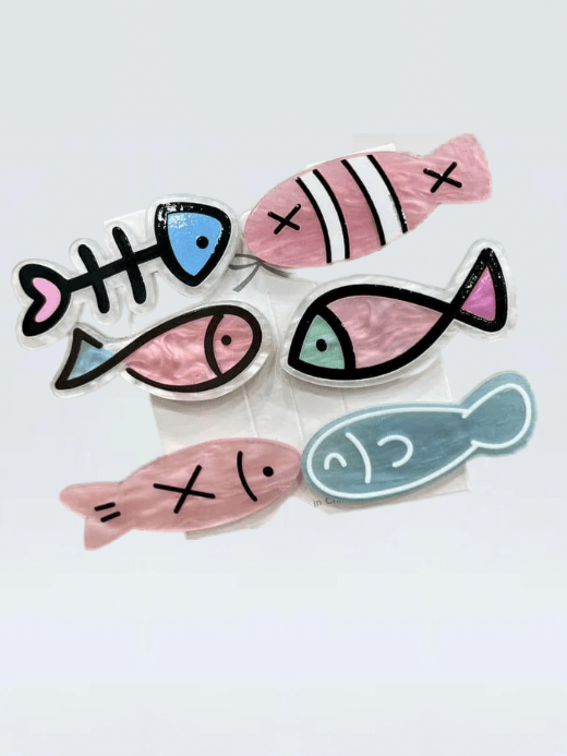 Japanese Cute Little Fish Bone Hair Clip Women’s Hairpin Girls' Bangs Clip Broken Student Original Fun Clip Hair Clips Koi carp fish Headwear in pink, blue, boned, green, white with black
