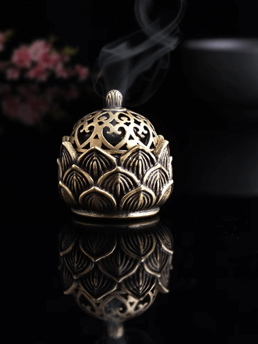 Lotus Incense Burner with Cover Sandalwood Cense Buddhism Home Decor Mini Retro Copper Zen Hollow Out Lotus Incense Sticks Brass burners aromatherapy holders