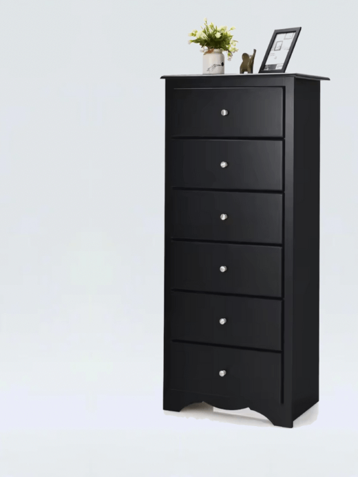 Chest of Drawers Free standing 6 drawer wooden storage cabinet with metal handles Bedroom-, Dining-, living-, room home furniture cabinets in black