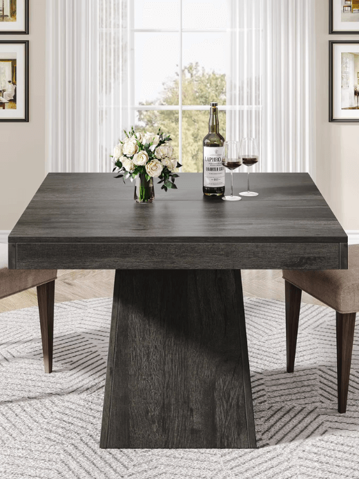 Square Dining Table for 4, 31.5-Inch Kitchen Table Small Dinner Table with Sturdy Pedestal Base, Farmhouse Dining Room furniture tables in charcoal black
