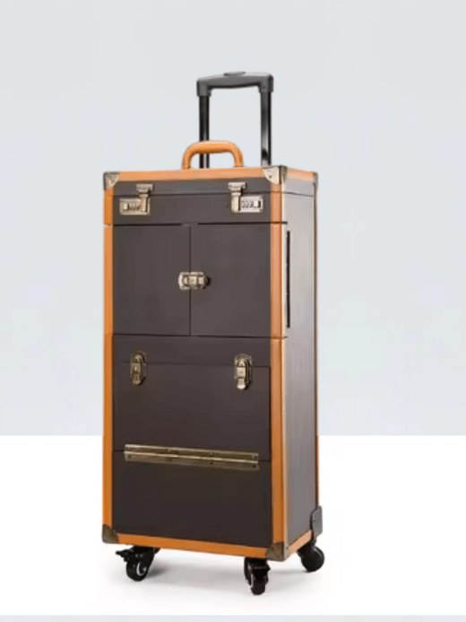 Hairdressing Trolley Luggage Cosmetics toolbox trollies cases retro hair stylist dedicated large capacity scissors bag rolling box Hairdressers trolleys in brown