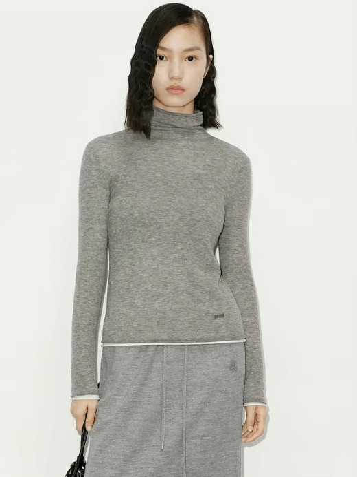 Orwell Mockneck High Neck Knitted Sweater   Women’s Woolen Thread Breathable Warmth Street Slim Fit mock neck Long Sleeves Solid Color  for woman in Gray grey Womens petite size Spring Fall Autumn Winter fashion sweaters tops wear