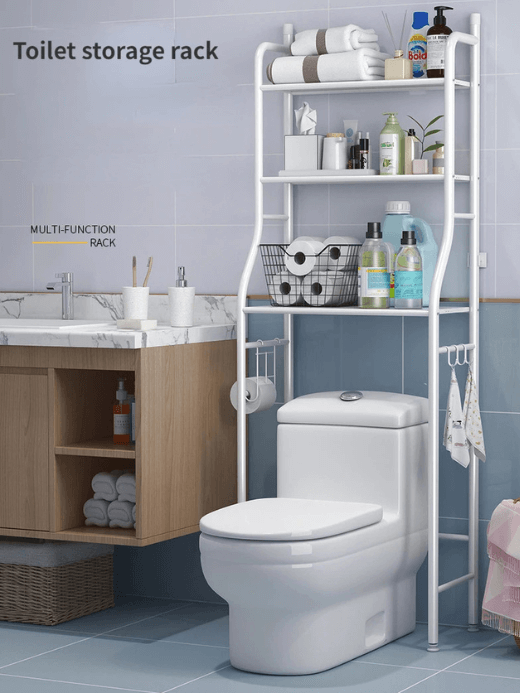 Bathroom Toilet Storage Rack  Floor standing washroom punching free washing machine basin store racks Wall shelf organizers shelves in white cabinet shelving