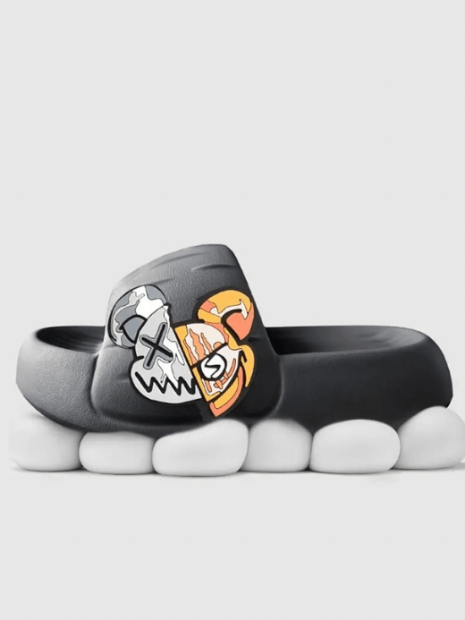 Cartoon animation flats  Genflex Women's Men’s Slippers EVA Thick Soft Sole Home Shoes Double-sided Bear for Outdoors Non-slip Deodorant-free Fashionable for Men Woman Gender neutral unisex mens womens footwear in Black