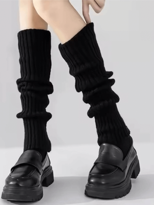 Women's Leg Warmers Ribbed long socks Lolita cotton knitted Foot cover, Arm rochet heap Boot cuffs for woman in black Womens footwear