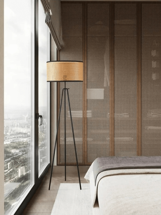 Retro Scandinavian Tripod LED Floor Lamps Remote Dimmable Living Room Study Bedroom Bedside Standing Lights Home Decor lighting in black brown Norway Scandinavia Norwegian Nordic wicker style furniture