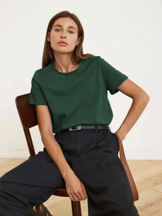Women's Men’s Unisex genflex 100% Cotton Crewneck Summer T-shirt Bottoming Basic Fashionable Solid Lady Short Sleeves Loose round o-neck Tops for woman man in Bluebottle racing green Shirts 230g/㎡ Gender neutral Womens Mens petite-, tall-, plus-, size 4XL crew neck T-shirts