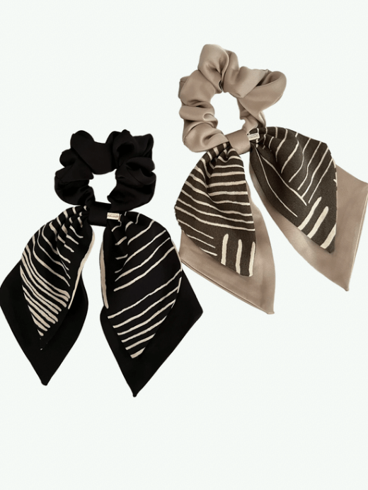 French look Simple Elegance Ribbon Butterfly Knot Hair Ties accessory Women High End Feel Small Vintage Fabric Bands Hair headwear accessories Handmade in brown, black with white accent stripes prints