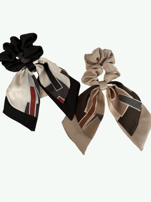 French look Simple Elegance Ribbon Butterfly Knot Hair Ties accessory Women High End Feel Small Vintage Fabric Bands Hair headwear accessories Handmade in brown, black with white accent geometric geometry prints