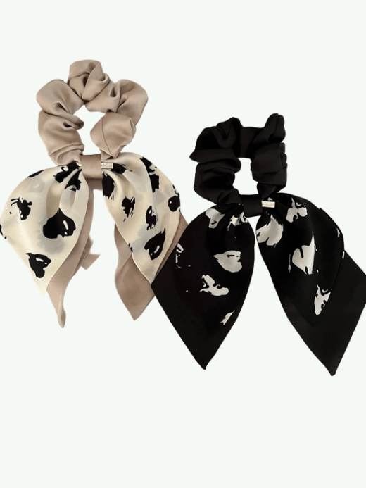 French look Simple Elegance Ribbon Butterfly Knot Hair Ties accessory Women High End Feel Small Vintage Fabric Bands Hair headwear accessories Handmade in brown, black with white accent floral flowers prints