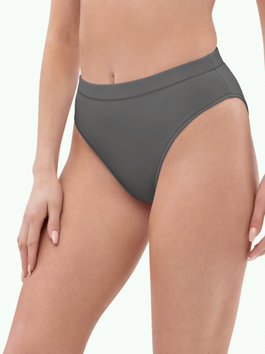 Women’s High Rise waist full back coverage Bikini Bottom Beachwear for woman in charcoal Gray grey Womens petite-, tall-, plus-, size Holiday vacation getaway swimwear bottoms