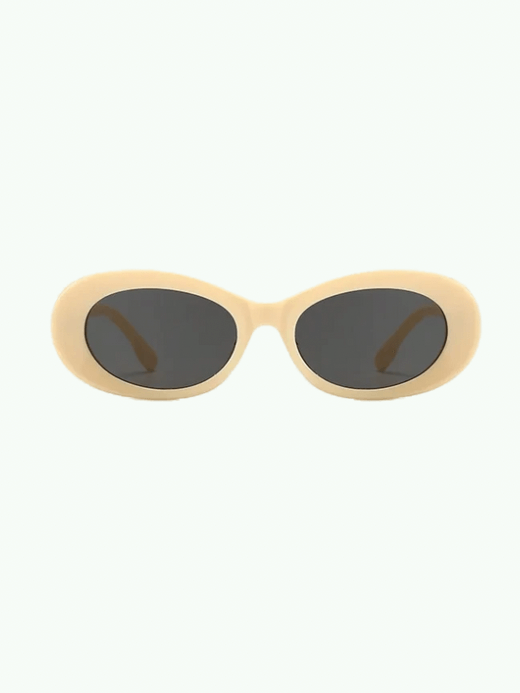 Genflex unisex Men’s Women’s Vintage luxury designer small thick frame oval sunglasses Accessory for Woman Man in Rice, with black lens, Womens Mens fashion brand sexy shades Gender fluid neutral pastel Summer accessories trends