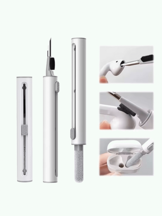 3 In 1 Cleaner Kit for Apple AirPods Pro 3 2 1 Bluetooth earphones cleaning cell smartphone tool with durable earbuds case, cleaner brush pen kits in white