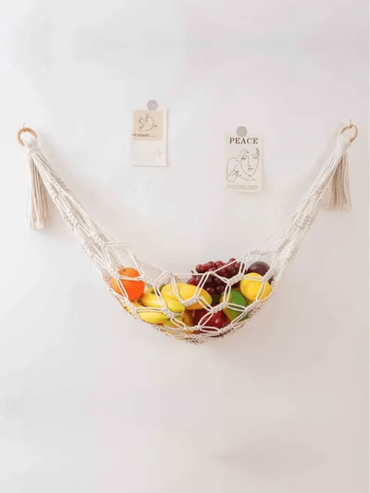 Hanging Boho Bohemia Net Organizer With Hooks Bohemian Large Capacity Mesh Space Saving Triangle kitchen Hammock Natural beige wall hanging hammocks