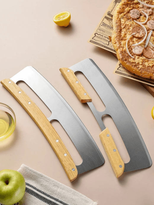 Wooden handle 14" Inch Large Pizza Cutter 14" curved blade stainless steel semi circular shaver baking tool cutters kitchen