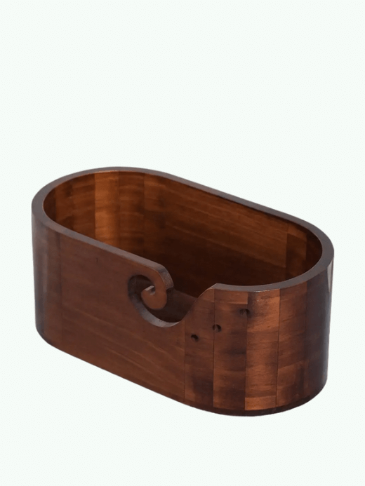 Wooden Yarn Bowl Large size for multiple yarns, skeins oval wooden bowls with carved holes crochet hook rests Portable home decor crafts knitting accessories in brown