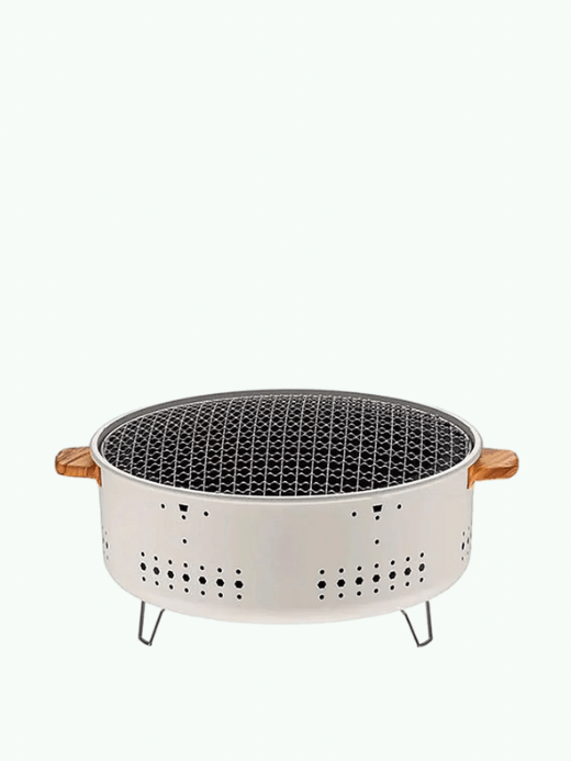Portable Barbecue Grill Korean charcoal stove, stainless steel split round Non-stick rack for outdoor camping BBQ stoves cooking in beige cream color