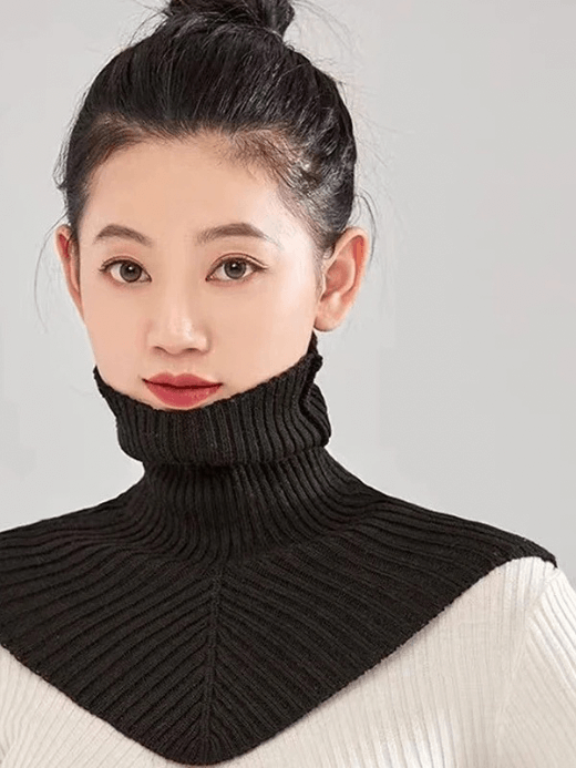 Women’s Ribbed turtleneck cotton knitted fake collar scarf for woman in Black Womens warm neck warmer Detachable winter windproof Scarfs scarves 36*28cm