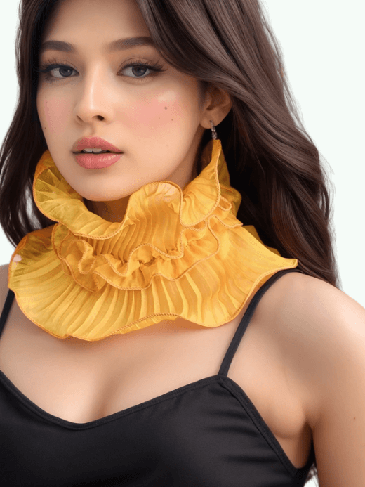 Women’s Ruffle Mesh Fake Collar Shawl for woman in yellow Womens ruffled Clown Performance Makeup Neck Accessories Renaissance Tulle Costume Detachable ruffles Collar shawls collars