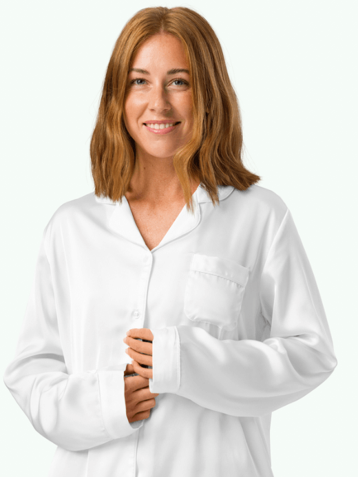 Women’s PJ Top  Long sleeves patch pocket at chest relaxed fit bedroom intimates pajama tops for woman in white Womens pajamas shirt