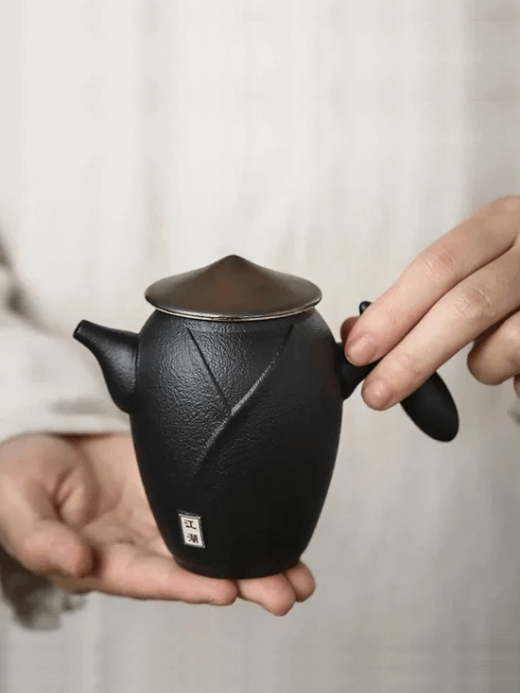 Rough Pottery Teapot, Side Handle, Large Capacity Portable Tea Pot with Handle, Handmade Teaware, Kung Fu Tea 230ml teapots in black