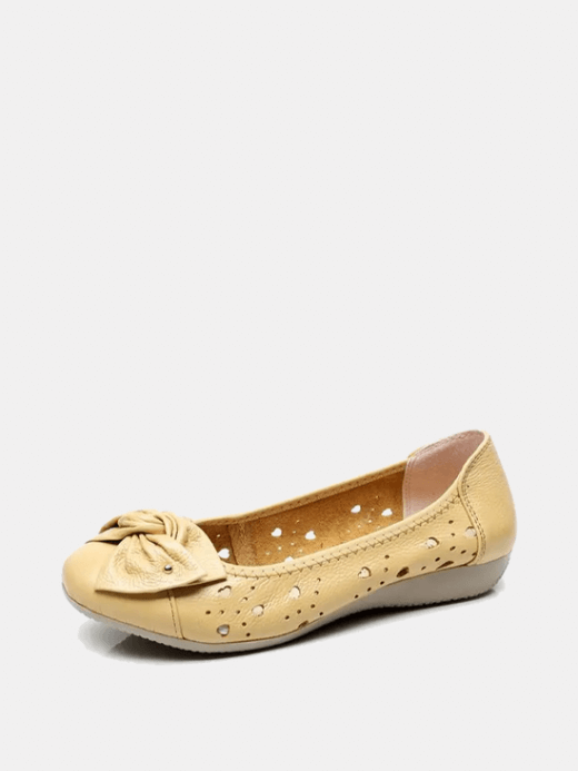 Women’s woman womens Genuine Leather Solid hollow out hearts Flat Loafers Flats Spring Summer Moccasins Shoes Factory Outlet in apricot orange