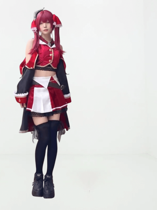 Japanese Anime Houshou Marine petite-, tall-, plus-, size Classic Cosplay Costume Outfit Full Set Wig Hololive Holo Vtuber Halloween Xmas costumes in black white red