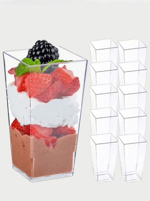 10Pcs 3oz Dessert Mousse Cake Cup 10-Piece set Disposable Plastic Pudding Square Dessert Ice Cream Yogurt transparent clear color Cups Wedding Banquet event Party appetiser serveware dishes bowls Supplies