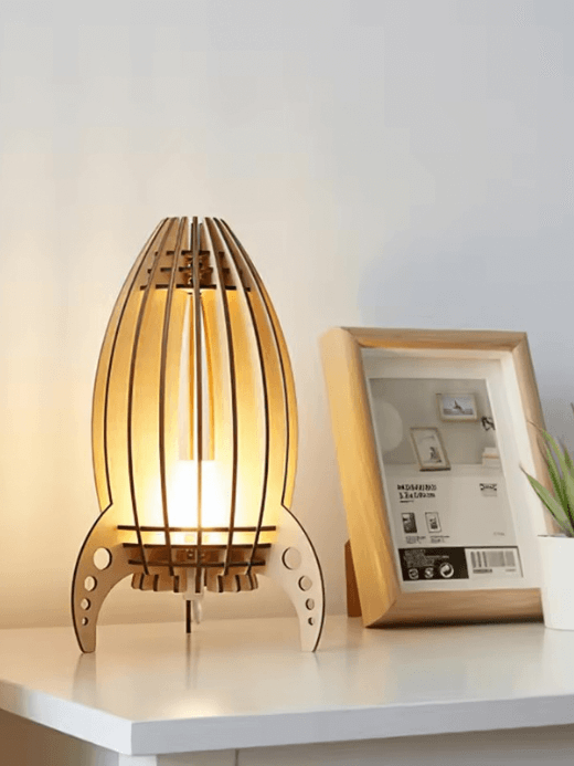 Wooden LED Space Rocket Desk Lamp Handmade Wood Carving Rockets Night Lights Decorative Desktop Table Lamps Kids Children Gifts Bedroom Study room home decor Furniture