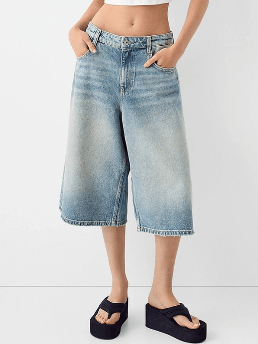 Women's woman womens petite-, tall-, plus-, size Trendy Knee Length Low rise Waisted Stretchy five-pocket Bermuda Jean Baggy Denim Cargo Shorts Baggy Y2K Vintage Streetwear In light blue
