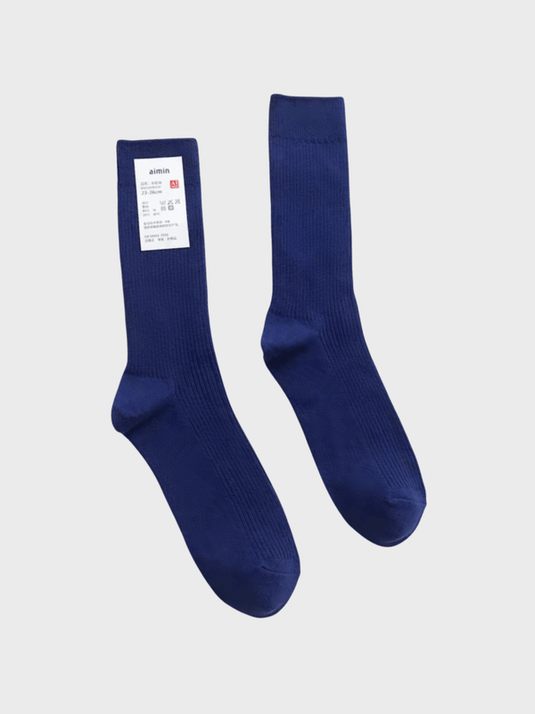 Genflex gender neutral genderful Women’s woman womens Men’s man mens Japanese Rib Crew Socks Double Needles Cotton Knitting Rib Thin Business Cotton Long ribbed Socks Stretch Casual Daily Basic Brand Socks in Blue