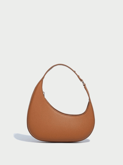 Women’s woman womens Vintage Half moon luxury designer handbags and purses In PU Leather Lychee texture Rivet small underarm shoulder bags in Brown