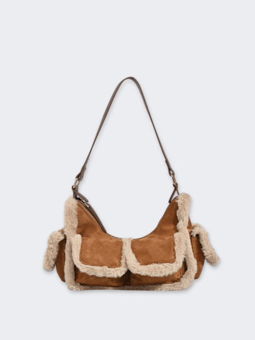 Women’s woman womens Boho Luxury Suede Handbags Bohemian Maillard Shoulder Vintage Pu Leather Crossbody Bags Autumn and Winter Large Capacity Bohemia Tote handBags in khaki brown with white trim