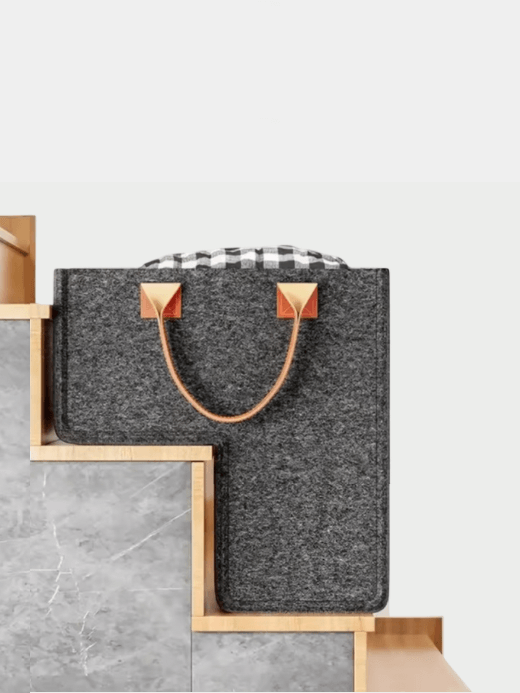 L-Shape Stair Basket For Wooden Stairs Stair Storage Organizer Step Laundry Baskets with PU Leather Handles in Gray grey organizers