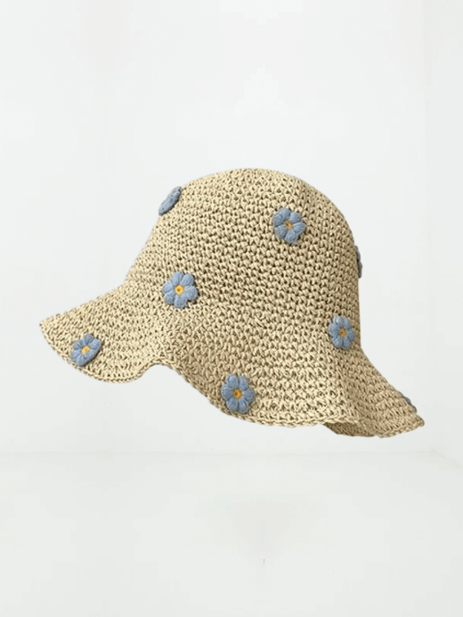 Women’s woman womens Ladies Summer Beach Sun Protection Fresh Little 3D Flowers floral Fisherman Hat Sweet Lovely Casual Floral Bucket Straw Hats