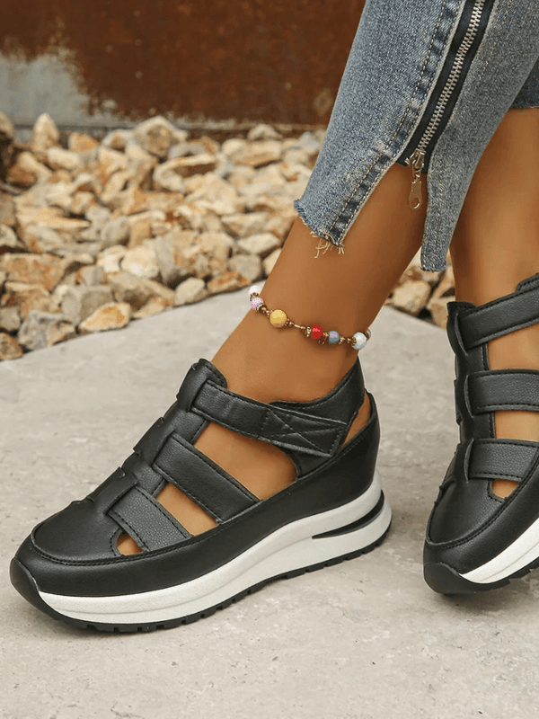 Women’s woman womens Buckle Strap Closed Toe Office and beach Summer getaway holiday vacation solid wedge Sandals Zapatos wedges footwear in black
