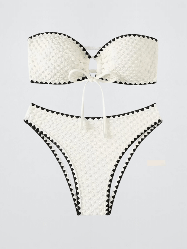 Women’s woman womens 2 Piece Strapless 2-Piece Sexy Bandeau Backless Lace-up Patchwork high-rise waist wire-free Bathing Suit Swimwear Bikini Set Swimsuit in white with bow vacation holiday getaway fashion